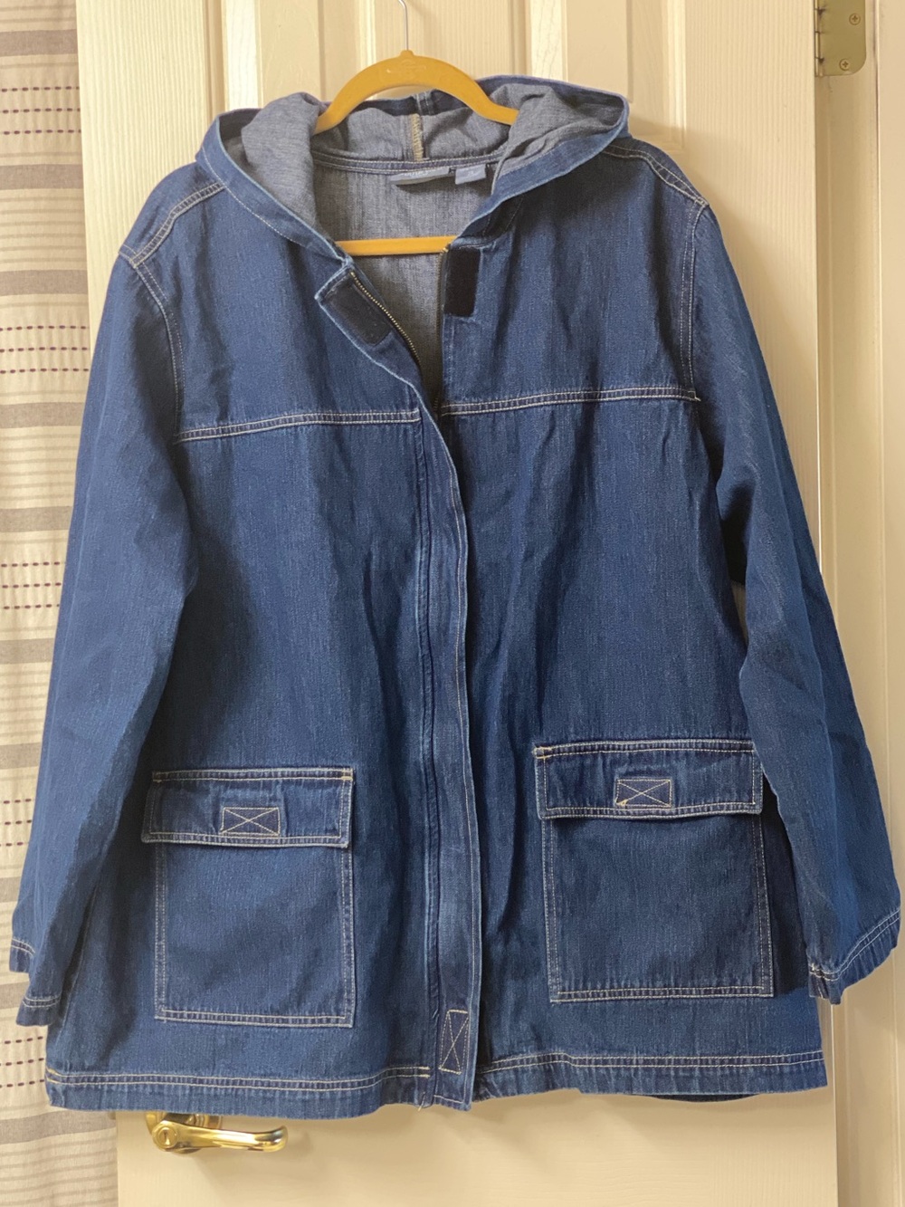 Blassport Woman Blue Denim Hooded Zip Up Jacket Size 2X